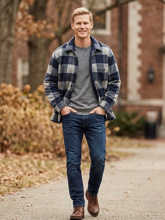 Banana Republic Other - Banana Republic Men XL Quilted Shacket Navy Gray Plaid Wool Blend Iconic Gorp